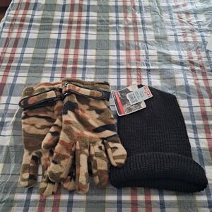 Camo and Black Winter Gloves and Beanie Set